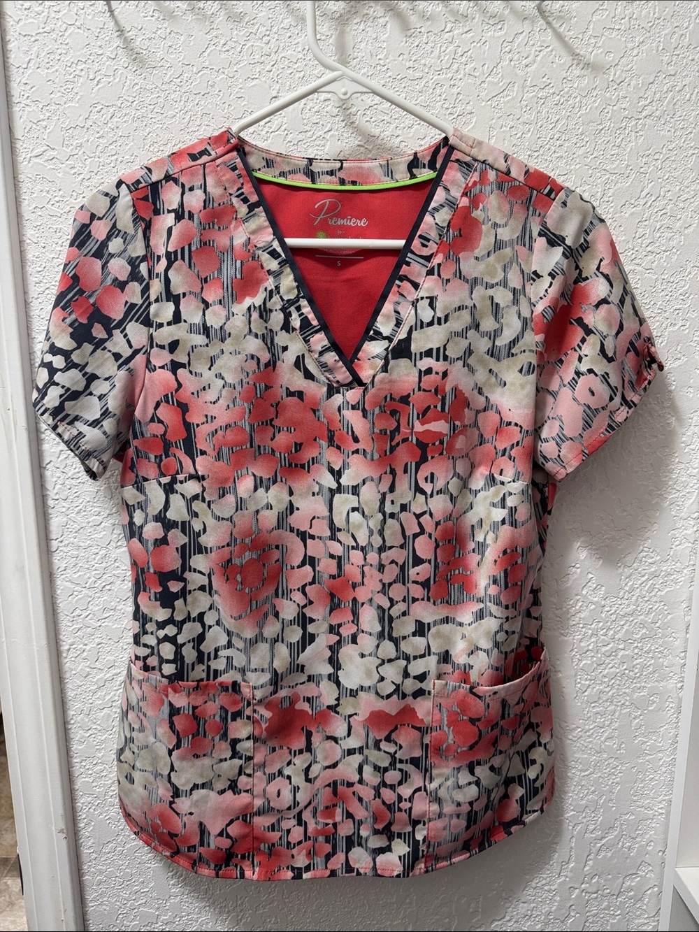 Healing Hands Coral & Gray V-Neck Scrub Top